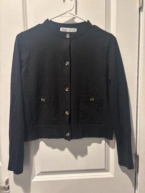 Zara Black Button Cardigan Sweater